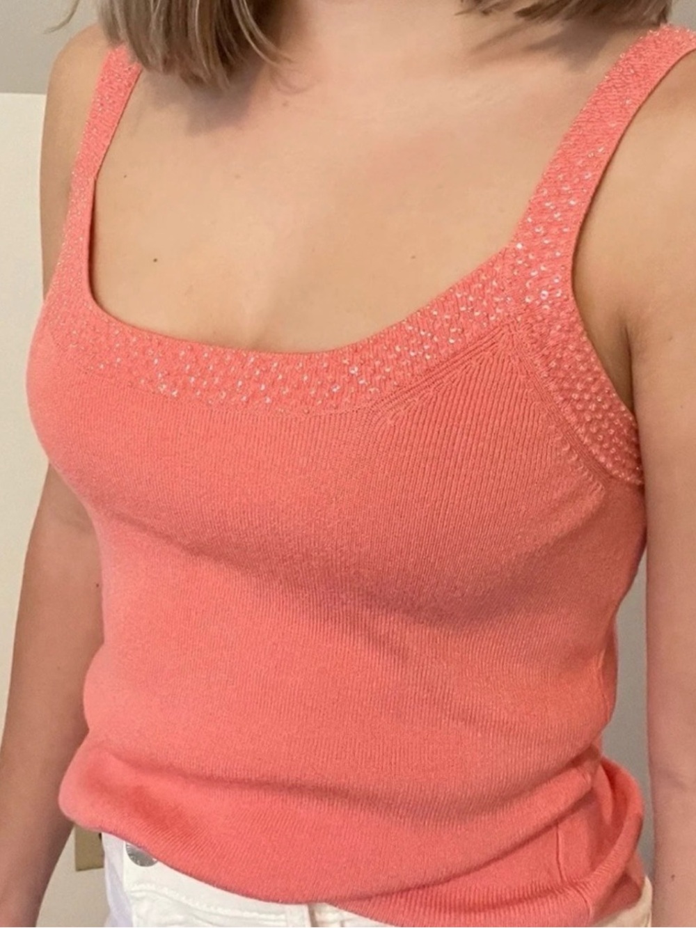 Peachy pink beaded tank top